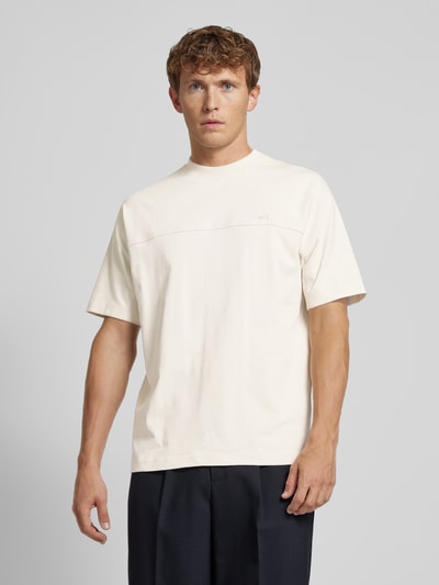 BOSS Orange T-shirt met labelstitching, model 'Natural' Offwhite - 4