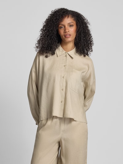 Drykorn Bluzka lniana o kroju relaxed fit z kieszenią na piersi model ‘NAMIDA’ Piaskowy 4