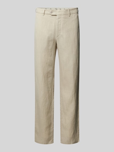 Mmx Regular fit linnen broek met riemlussen, model 'LYNX' Beige - 2