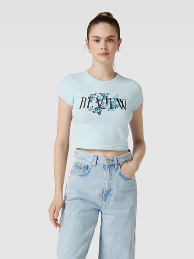 Review Cropped T-Shirt mit Label-Print Hellblau 4