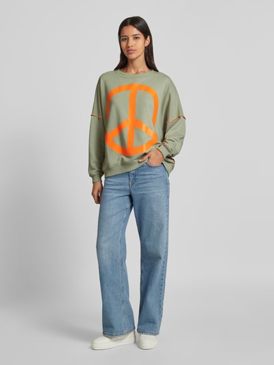 miss goodlife Sweatshirt met ribboorden, model 'Peace' Mintgroen - 1