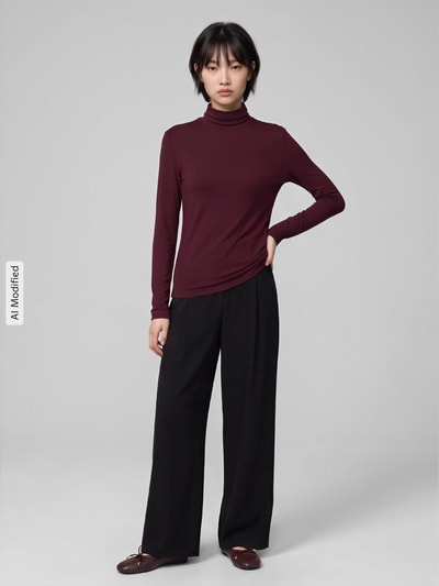 BOSS Orange Langarmshirt mit Rollkragen Modell 'Eliana' Bordeaux 1
