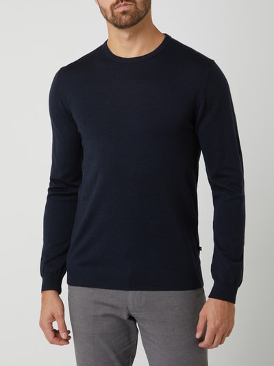 Matinique Gebreide pullover van lanawol, model 'Margrate Merino' Marineblauw - 4