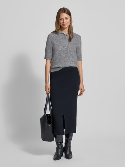 Stefanel Strickpullover aus Woll-Mix mit Polokragen und 1/2-Arm Mittelgrau Melange 1