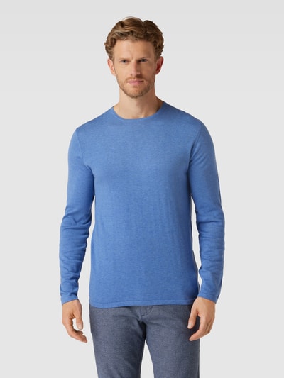 Christian Berg Men Strickpullover mit gerippten Abschlüssen Blau Melange 4