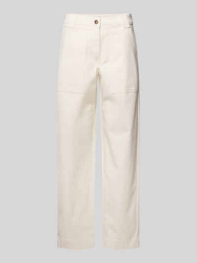 Produktfoto, cremefarbene Wide Leg Jeans aus Bio-Baumwoll-Mix Modell 'HOTEL AMOUR' von Selected Femme, Denim-Oberfläche, sichtbare Struktur.