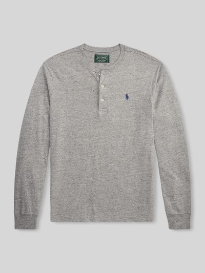 Produktfoto, Regular Fit Langarmshirt aus reiner Baumwolle von Polo Ralph Lauren, hellgrau meliert mit Knopfleiste und feiner Struktur