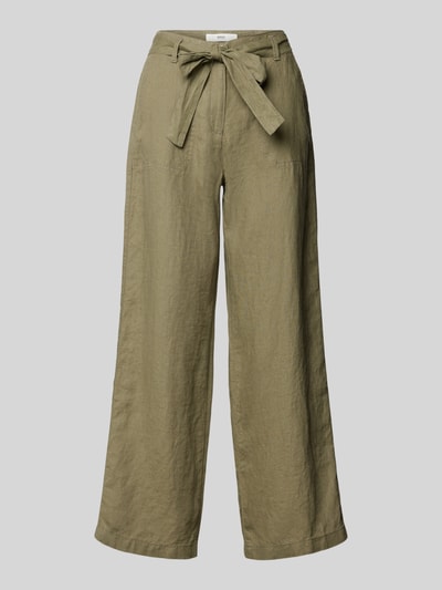 Brax Spodnie lniane z szeroką, skróconą nogawką model ‘Style. Maine’ Oliwkowy 2