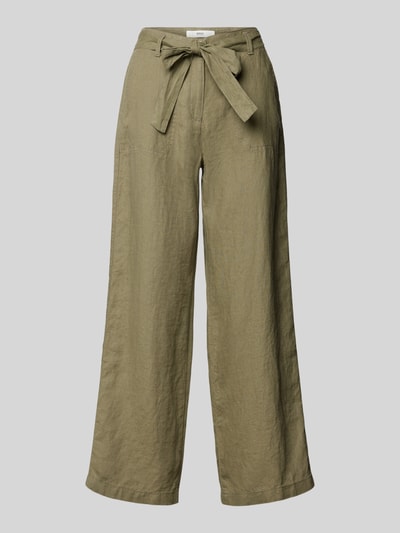 Brax Wide Leg Leinenhose mit verkürztem Schnitt Modell 'Style. Maine' Oliv 2