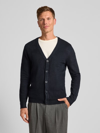 Casual Friday Slim fit gebreid jack met V-hals, model 'Heine' Donkerblauw - 4