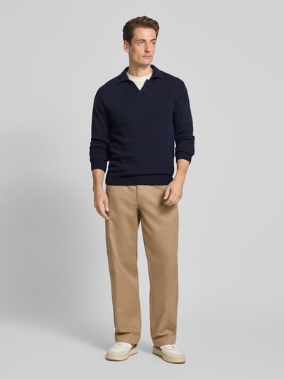 Casual Friday Sweter z dzianiny z mieszanki wełny z kołnierzykiem polo model ‘Karl’ Ciemnoniebieski 1