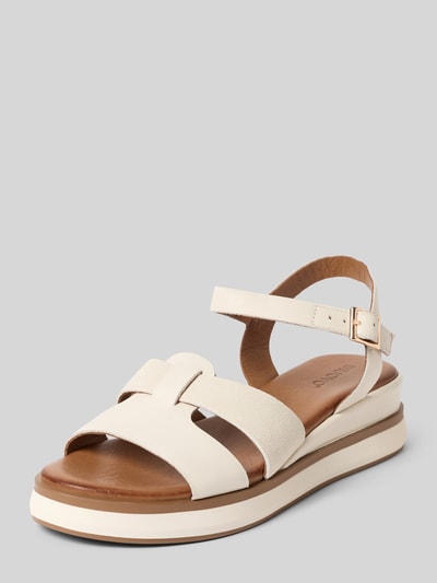 Produktfoto, Sandalen aus echtem Leder mit Schnalle von INUOVO, naturalna skóra, krój zaokrąglony, sprzączka, otwarta pięta, gładka podeszwa, wysokość obcasa 2 cm w rozmiarze 40