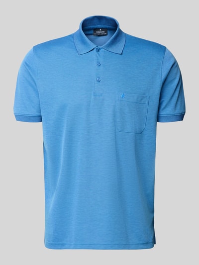 Produktfoto, Regular Fit Poloshirt met borstzak van RAGMAN in effen lichtblauw, katoen, polokraag, korte knoopsluiting, logo-stiksel