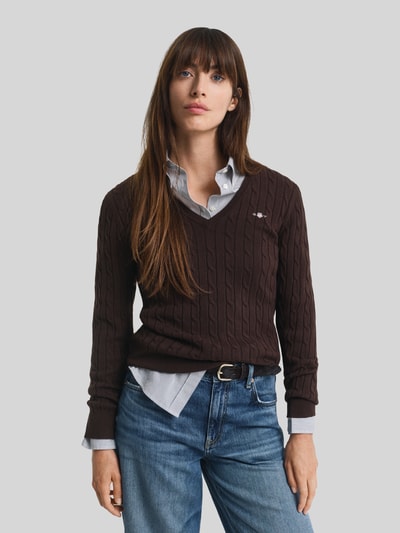 GANT Regular Fit Pullover aus Baumwoll-Mix mit Logo-Stitching Mittelbraun 3