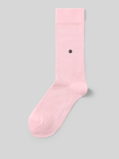 Produktfoto, Socken in unifarbenem Design Modell 'LADY' von Burlington in Rosa, Label-Detail, elastischer Bund, Baumwoll-Mix mit Stretch-Anteil.