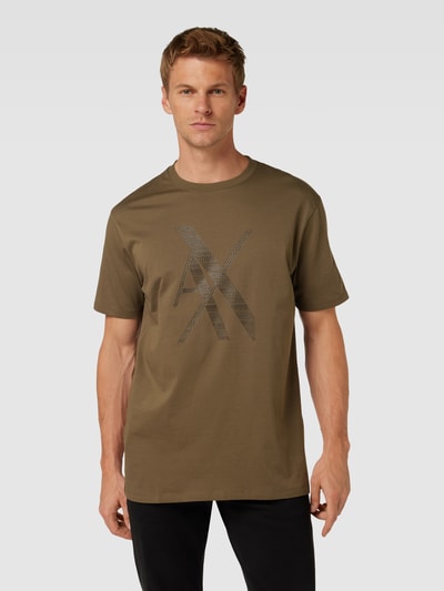 ARMANI EXCHANGE T-shirt o kroju Regular Fit z nadrukiem z logo Błotnisty 4