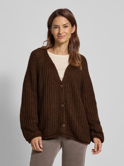 Smith and Soul Kardigan z dzianiny o kroju oversized z dekoltem w serek model ‘HAIRY’ Czekoladowy 4