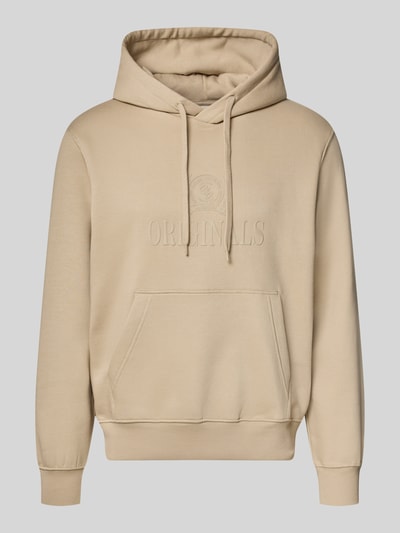 Produktfoto, Hoodie aus Baumwoll-Mix Modell 'FREDERIKS' von JACK & JONES in Beige, lockere Passform, Kapuze, Label-Print, Kängurutasche, gerippte Abschlüsse