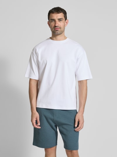 JAKE*S STUDIO MEN T-Shirt mit geripptem Rundhalsausschnitt Weiss 4