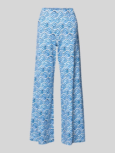 Produktfoto, Wide Fit Stoffhose mit elastischem Bund von HERZENS, blaue und weiße Wellenmuster, Elastischer-Material-Mix, Gesäßtaschen, Bundweite 35 cm, Innenbeinlänge 78 cm, Damen Stoffhose