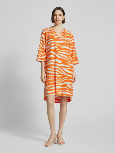 s.Oliver RED LABEL Knielanges Leinenkleid mit Animal-Print Orange 1