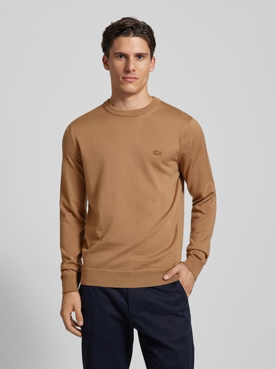 Lacoste Strickpullover aus reiner Wolle mit Logo-Patch Beige 4