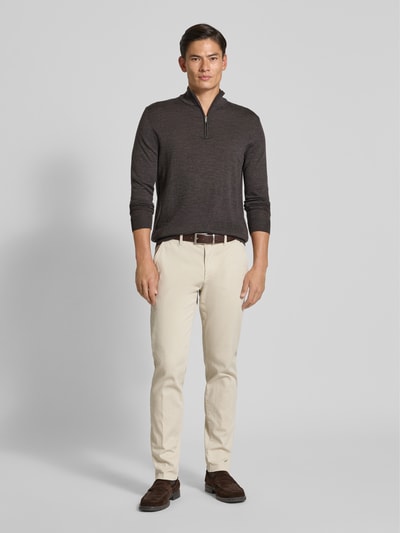 Profuomo Pullover aus Merinowolle mit Troyer-Kragen Dunkelbraun 1