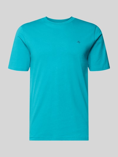 Produktfoto, Regular Fit T-Shirt mit Logo-Stitching von Scotch & Soda, Herren T-Shirt aus Reine Baumwolle, Rundhalsausschnitt, türkis, Rückenlänge 69 cm in Größe M