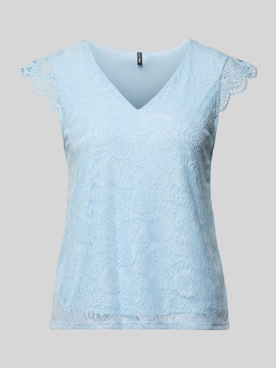 Pieces Slim Fit Blusentop mit Spitzenbesatz Modell 'OLLINE' Hellblau 1