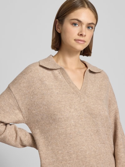 Pieces Regular fit gebreide pullover met wol, model 'MALOU' Taupe gemêleerd - 3