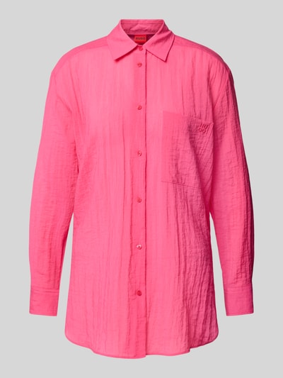 HUGO Bluzka koszulowa o kroju relaxed fit z efektem marszczenia model ‘Elodina’ Mocnoróżowy 2