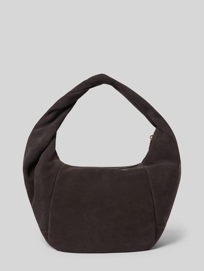 Productfoto, Shoulder Bag aus echtem Veloursleder Modell 'Farrah' van LIEBESKIND BERLIN, suède in donkerbruin, hoofdvak met ritssluiting, schouderband, breedte 37 cm, lengte 27 cm, diepte 15 cm, bandlengte 45 cm