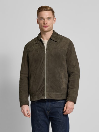 Marc O'Polo Regular fit blouson van zacht geitensuède Olijfgroen - 4