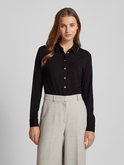 s.Oliver BLACK LABEL Regular fit overhemdblouse van jersey met knopen in parelmoeren look Zwart - 4