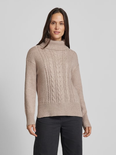 Tom Tailor Rollkragenpullover mit Zopfmuster Beige Melange 4