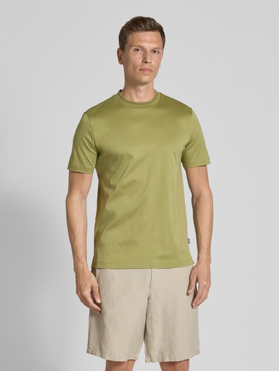 BOSS T-shirt met geribde ronde hals, model 'Tessler' Lindegroen - 4