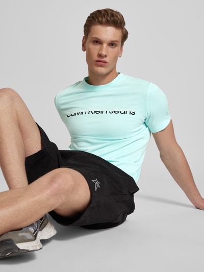 Calvin Klein Jeans T-Shirt mit Label-Print Modell 'MIXED INSTITUTIONAL' Aqua 3