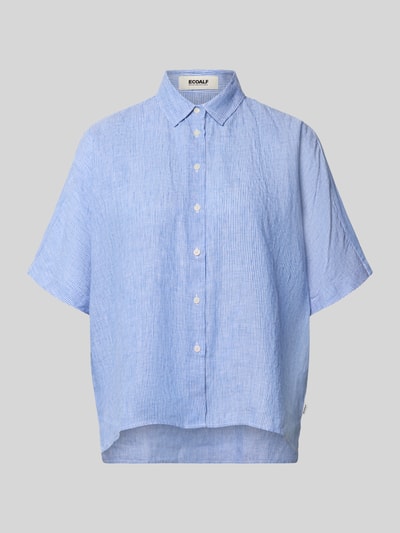 Produktfoto, Relaxed Fit Leinenbluse mit Streifenmuster Modell 'MELANIA' von ECOALF, blau-weiß, Knopfleiste, Hemdblusenkragen, reine Leinenstruktur
