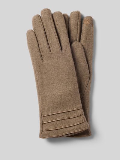 Produktfoto, Handschuhe mit Teddyfutter van EEM in lichtbruin katoenmix met klassiek model en biezen, zachte textuur