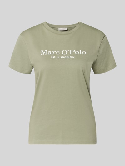 Productfoto, Regular Fit T-Shirt uit pure katoen van Marc O'Polo, effen lichtgroen, ronde hals, korte mouw, labelprint, damesmode