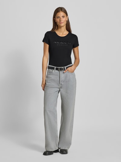 ARMANI EXCHANGE T-Shirt mit Ziersteinbesatz und Rundhalsausschnitt Black 1