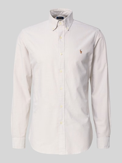 Produktfoto, Regular Fit Freizeithemd aus reiner Baumwolle von Polo Ralph Lauren in Creme mit Knopfleiste und feiner Struktur auf grauem Hintergrund
