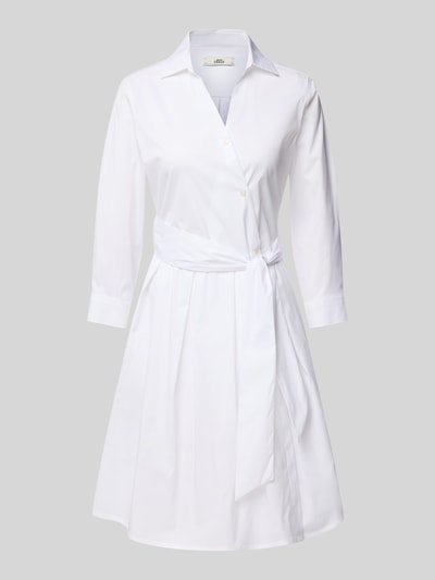 0039 Italy Knielanges Hemdblusenkleid mit Bindegürtel Modell 'JULE' Weiss 2