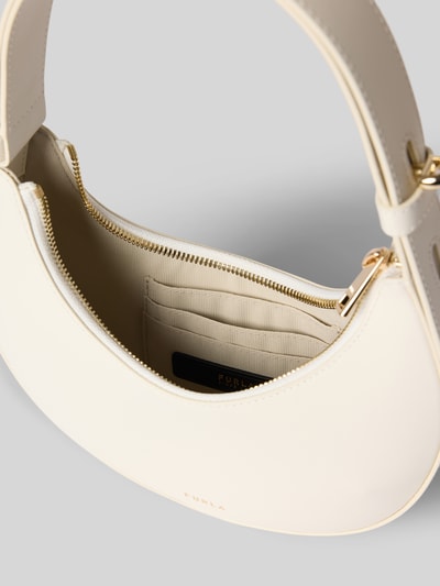 Produktfoto, Handtasche aus Leder mit Label-Detail Modell 'DELIZIA MINI' von FURLA, naturalna skóra, główna przegroda z zamkiem błyskawicznym, uchwyt, szerokość w rozmiarze 1: 18 cm, długość w rozmiarze 1: 20 cm, głębokość w rozmiarze 1: 3 cm, długość paska na ramię w rozmiarze 1: 35 cm, jasny kolor, złote detale, gładka faktura