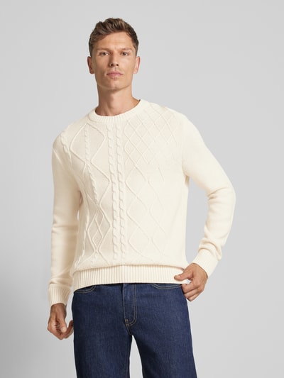 Tom Tailor Regular Fit Strickpullover mit Zopfmuster und gerippten Abschlüssen Offwhite 4