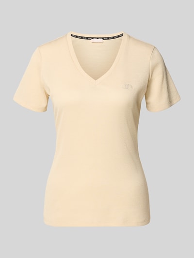 Produktfoto, Regular Fit T-Shirt aus Viskose-Mix von LIU JO SPORT in Beige mit Glitzer-Optik und dezentem Logo-Detail, Damen T-Shirt.