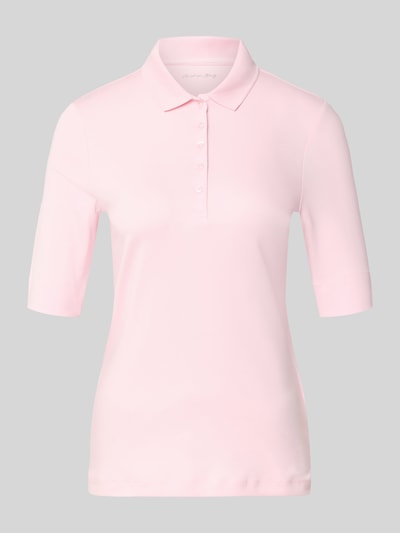 Produktfoto, Slim Fit Poloshirt mit Knopfleiste und 1/2-Arm von Christian Berg Woman z bawełny, krój slim fit, listwa guzikowa, rękaw o dł. 1/2, długość tyłu w rozmiarze 36: 61 cm, jasnoróżowy odcień, gładka faktura