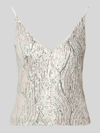 Produktfoto, Top mit V-Ausschnitt und Pailletten von SWING, materiaalmix met stretch, regular fit, V-hals, pailletten, ruglengte bij maat 36: 28 cm, beige en zilver met glanzende textuur