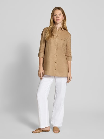 Brax Straight leg linnen broek met strikceintuur, model 'STYLE.FARINA' Wit - 1