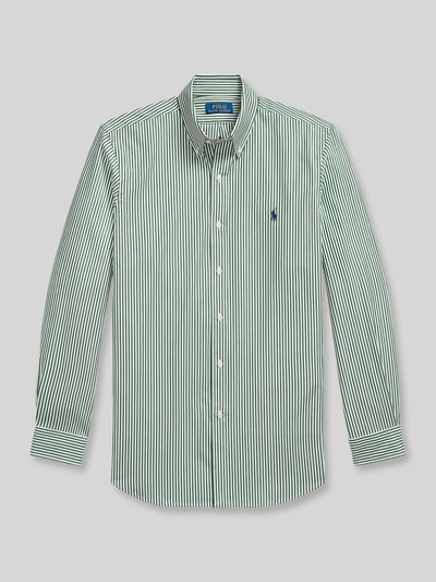 Produktfoto, Custom Fit Freizeithemd aus Baumwoll-Mix von Polo Ralph Lauren mit grün-weißen Streifen, Logo-Stitching, Popeline-Struktur